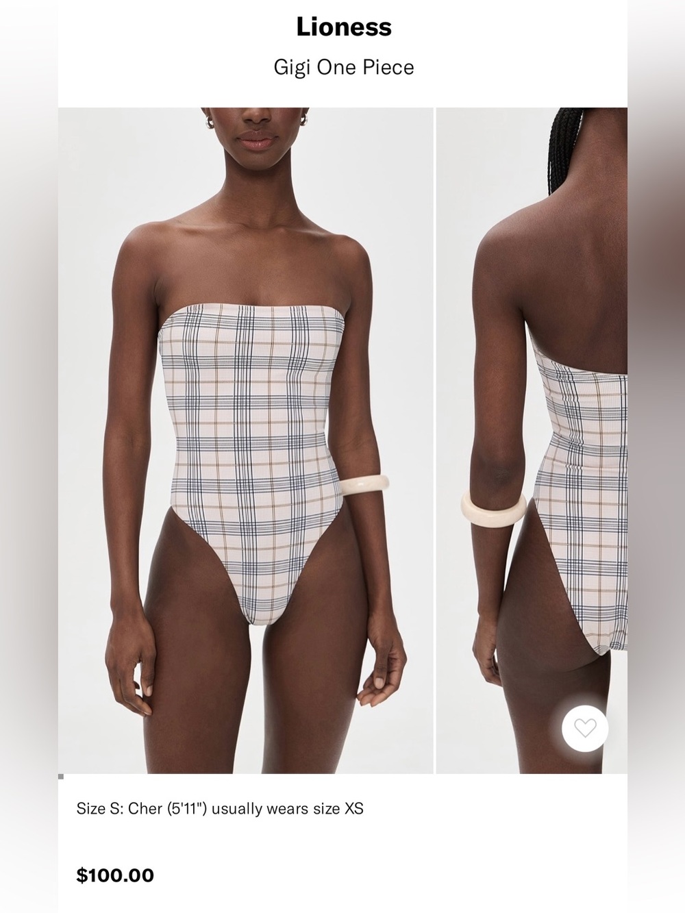 Lioness Plaid Strapless One-Piece Swimsuit in Beige, Gray, Black